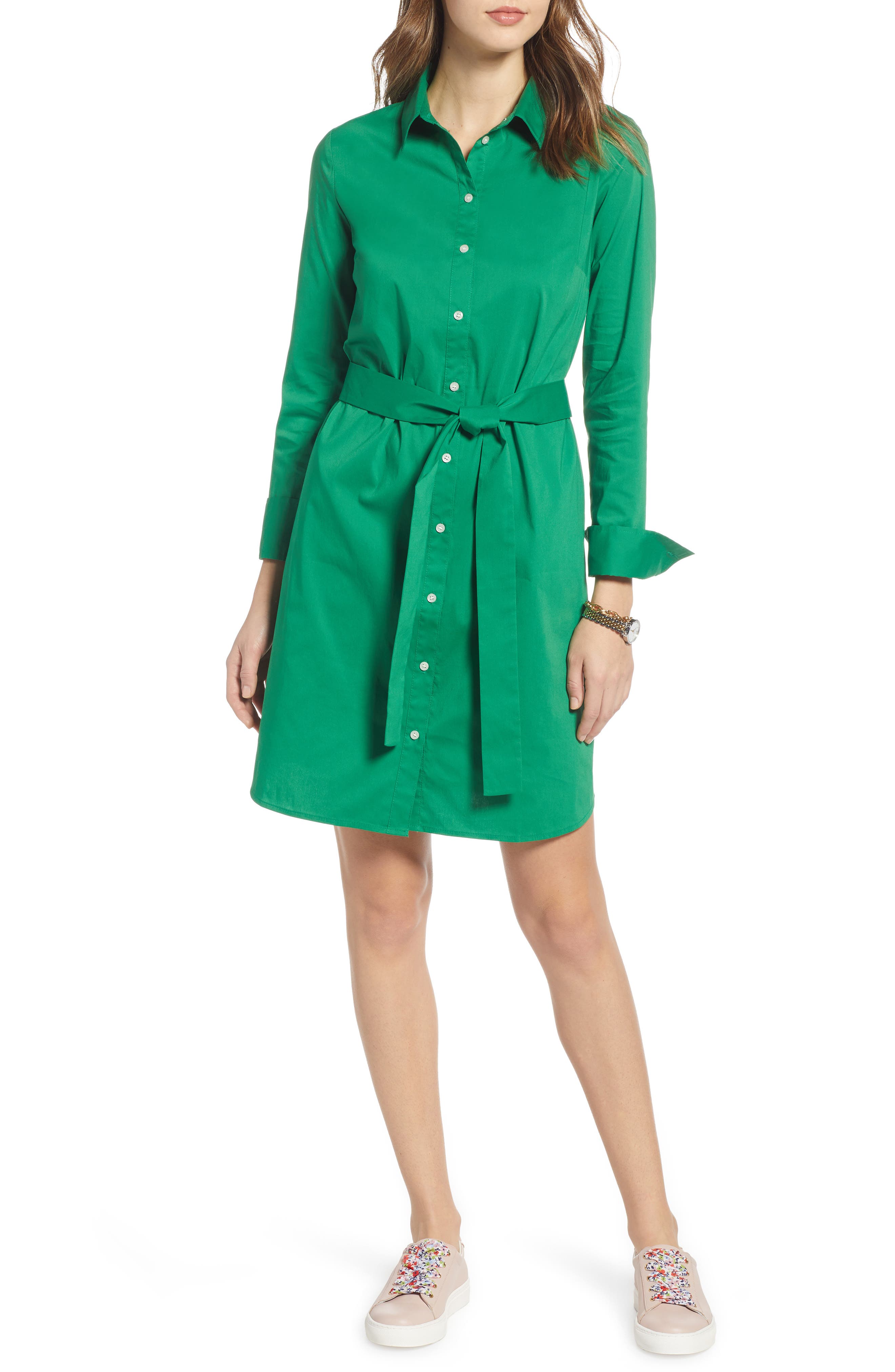 Petite 1901 Tie Waist Shirtdress, Green