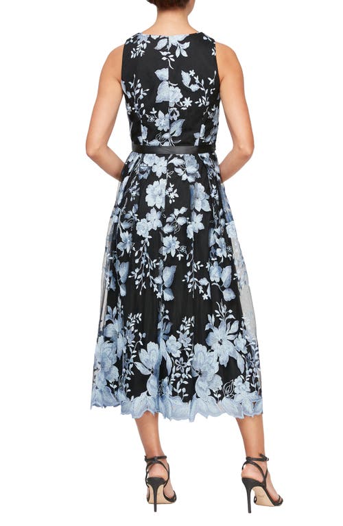 Alex Evenings Floral Embroidered Midi Dress In Black/hydran