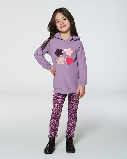 Shop Deux Par Deux Little Girl's Super Soft Brushed Jersey Hooded Tunic With Appliques Lavender In Lupine