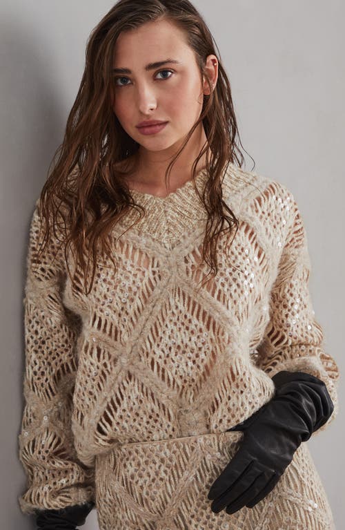 Shop Brunello Cucinelli Wool And Alpaca Sweater With Dazzling Macro Argyle Embroidery In Beige