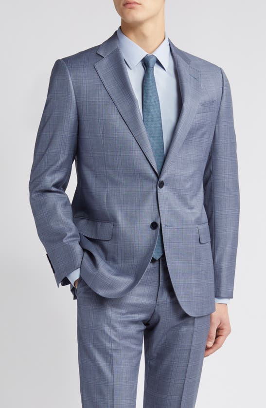 Shop Emporio Armani G-line Plaid Virgin Wool Suit In Solid Medium Blue