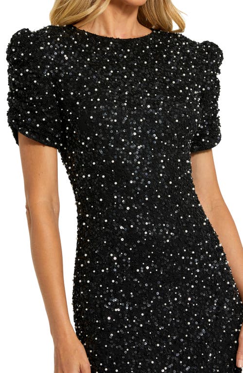 Shop Mac Duggal Sequin Gathered Sleeve Column Gown In Black