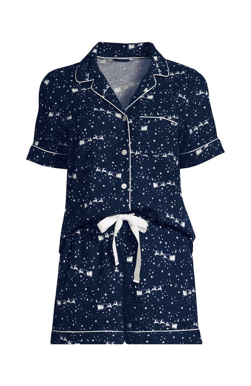 Shop Lands' End Drapey Flannel 2 Piece Pajama Set In Deep Sea Navy Reindeer