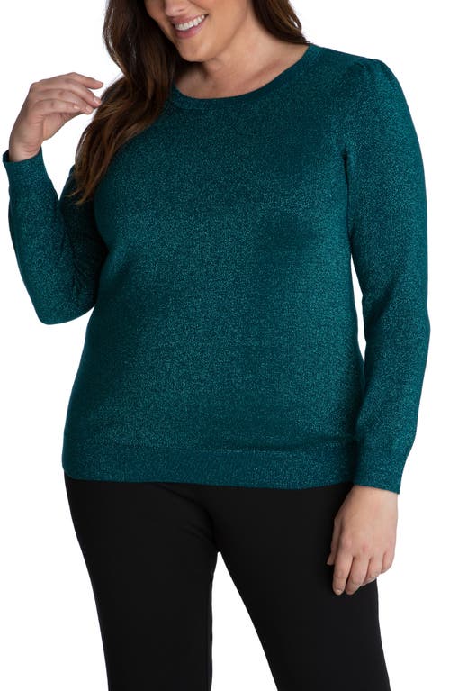Adyson Parker Crewneck Metallic Knit Pullover in Peacock Teal Combo 8217