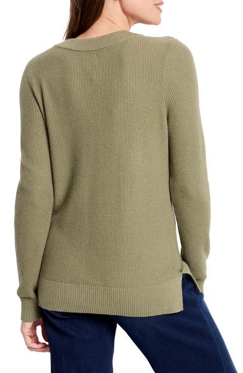 Shop Nic + Zoe Nic+zoe Waffle Stitch V-neck Sweater In Olivewood