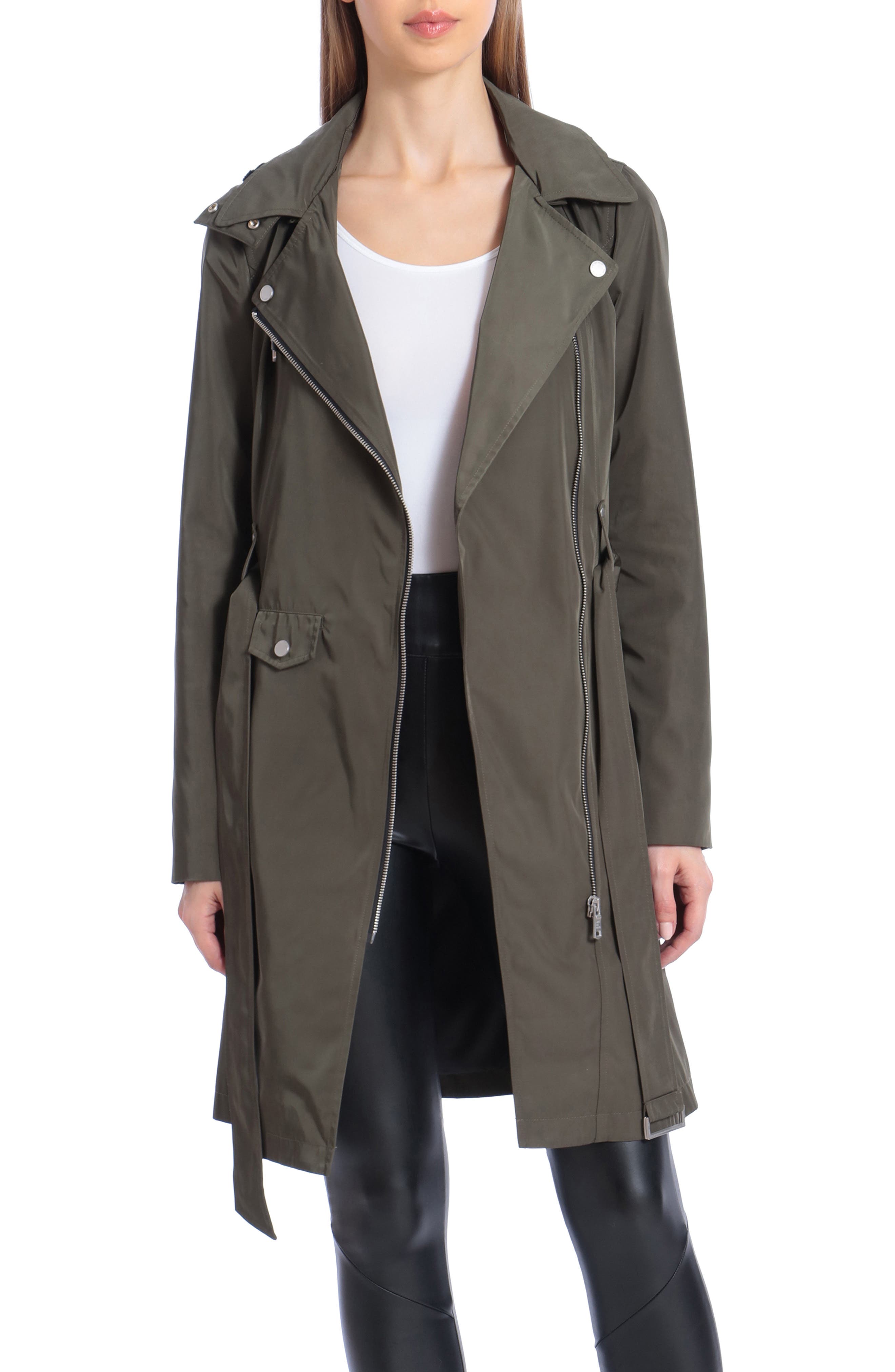Avec Les Filles Water Resistant Moto Detail Trench Coat In Army | ModeSens