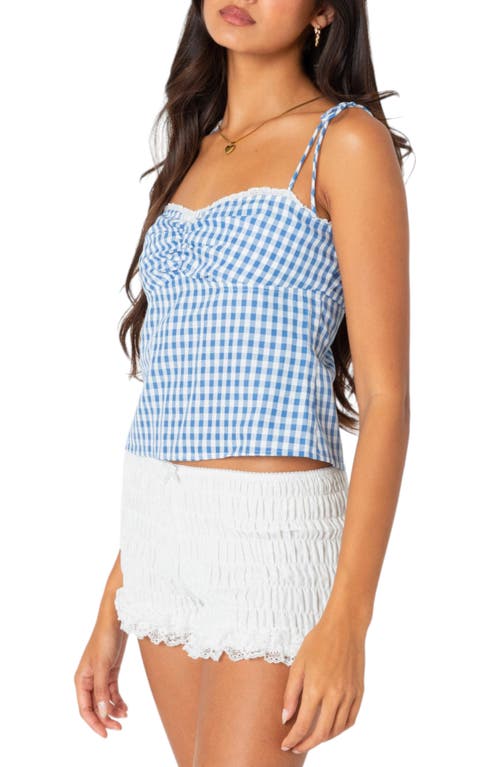 Shop Edikted Billie Gingham Tie Back Camisole In Blue-and-white