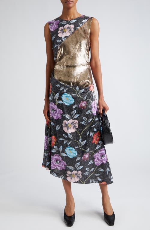 Mother Floral Sequin Midi Dress in Floral Multi