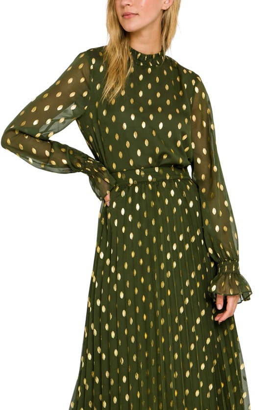 Endless Rose Metallic Polka Dot Chiffon Top In Green