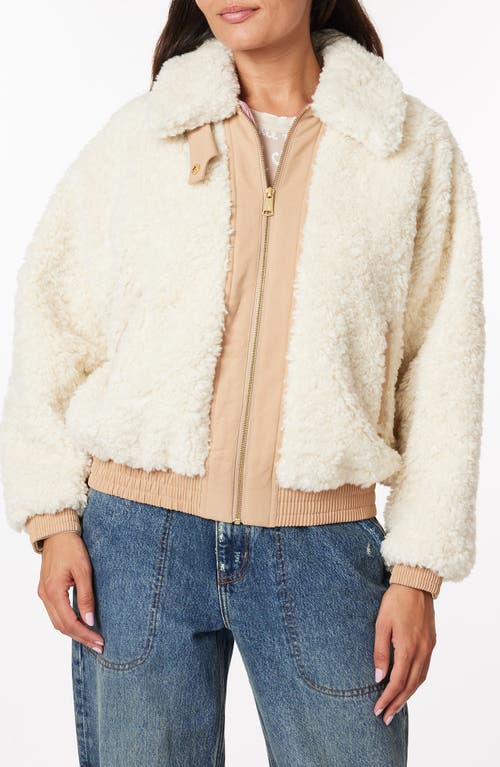 Scotch & Soda High Pile Fleece Mixed Media Bomber Jacket In Soft Ice