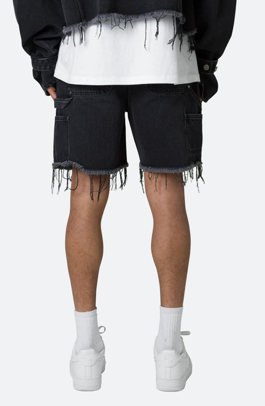 Mnml Frayed Denim Shorts In Washed Black