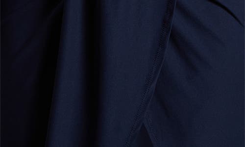 24seven Comfort Apparel Wrap Skirt Long Sleeve Jersey Dress In Navy