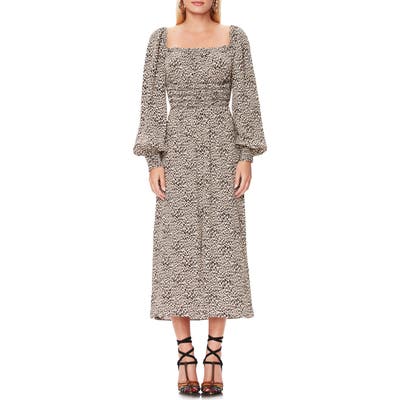 Afrm Miro Leopard Print Long Sleeve Dress, Beige