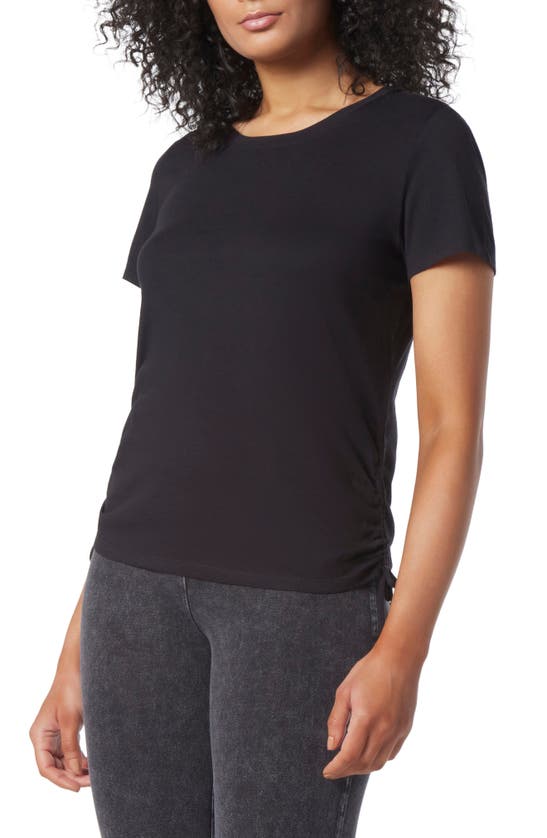 Andrew Marc Cinched Side Cotton T-shirt In Black