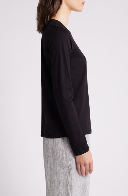 Shop Eileen Fisher Long Sleeve Organic Cotton T-shirt In Black