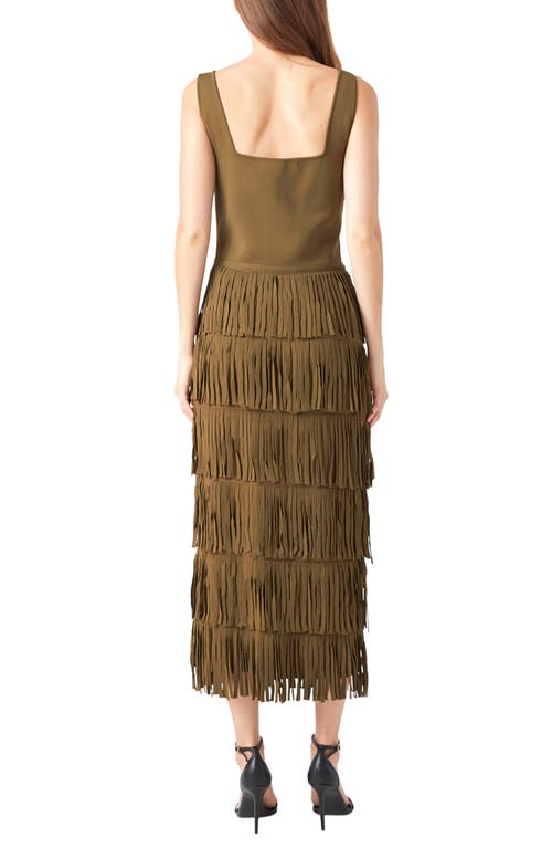 Endless Rose Fringe Midi Sweater Dress In Olive