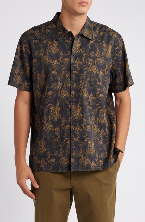 Shop Treasure & Bond Soft Wash Paisley Short Sleeve Lyocell & Cotton Button-up Shirt In Black Painterly Paisley