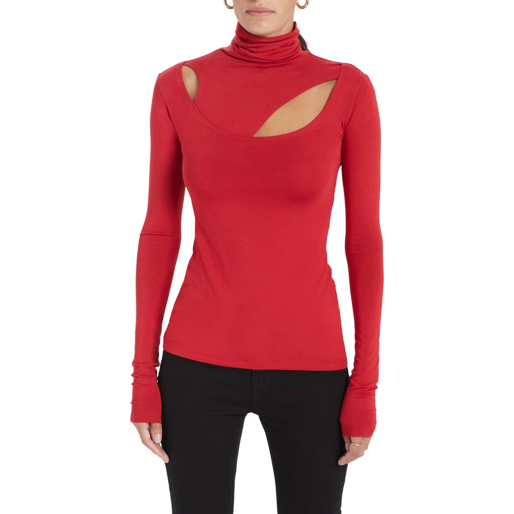 Marcella Dahlia Jersey Turtleneck Top In Red