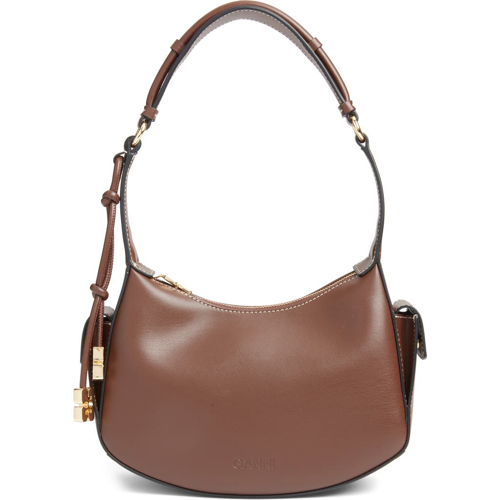 Ganni Leather Shoulder Bag In Brown