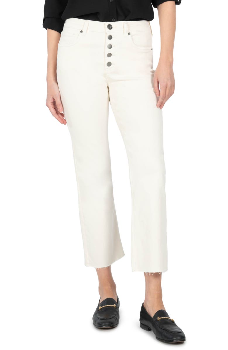 KUT FROM THE KLOTH Kelsey High Waist Raw Hem Crop Straight Leg Jeans, Main, color, ECRU