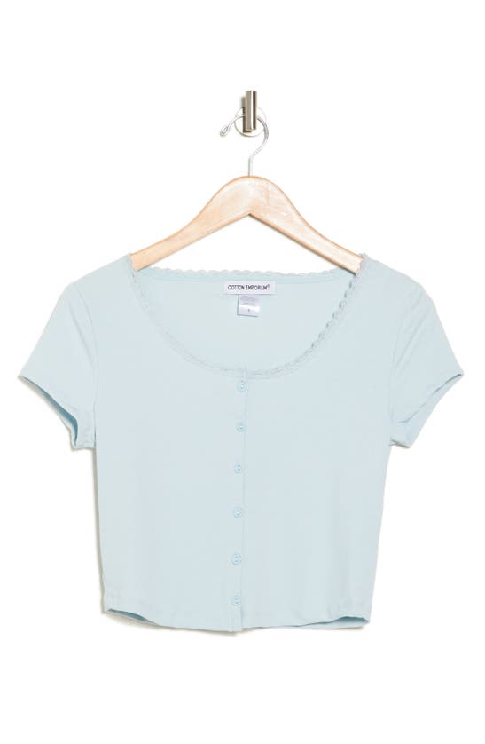 Shop Cotton Emporium Lace Trim Front Button Top In Baby Blue