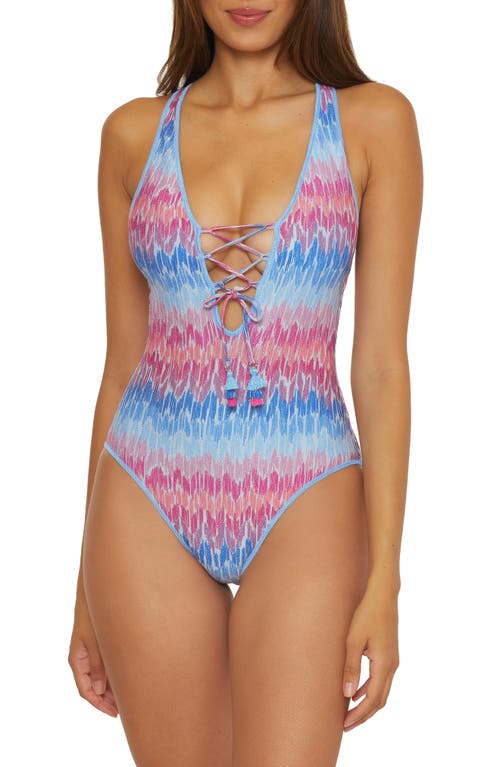 Becca Joshua Tree Metallic One-Piece Swimsuit Blue Multi at Nordstrom,