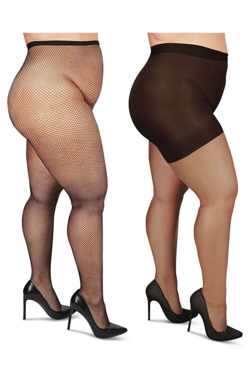 Shop Memoi Assorted 2-pack Fishnet & Sheer Tights In Black