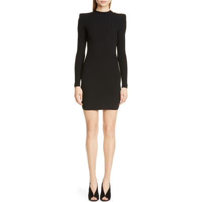 Balmain Shoulder Detail Ribbed Sweater Dress, US / 44 FR - Black