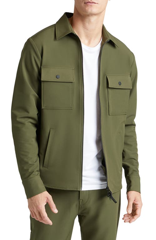 Goodlife Solid Water Repellent Stretch Zip-up Shirt Jacket In Olive Night