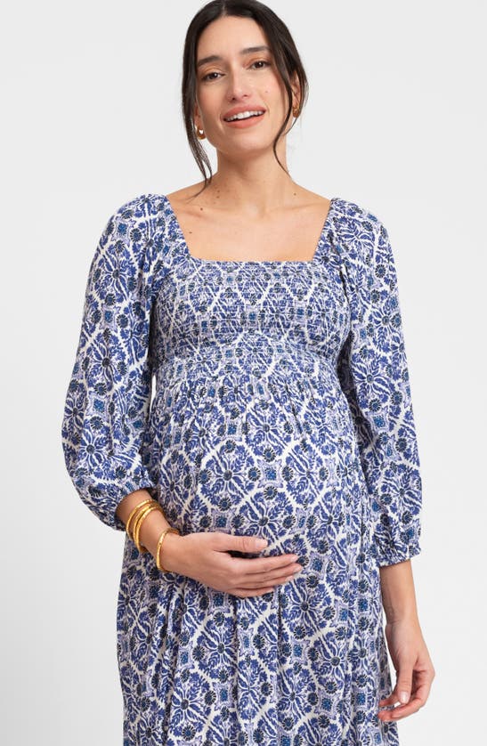 Shop Seraphine Maternity Maxi Dress In Blue Print