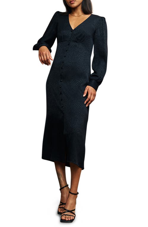 Tasha Long Sleeve Satin Midi Dress in Black