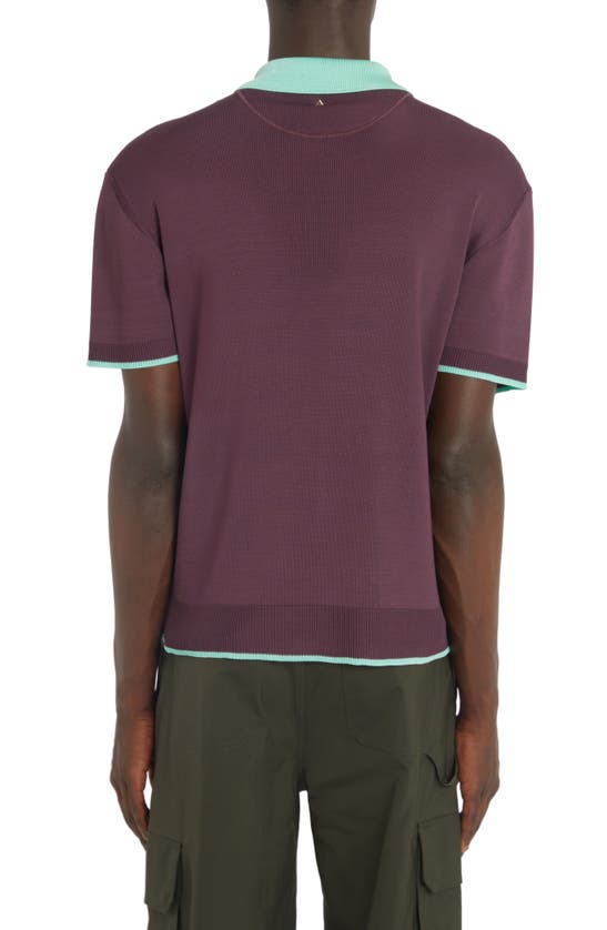 Shop Valentino Contrast Tipped Polo Sweater In Rubin/ Ice Mint