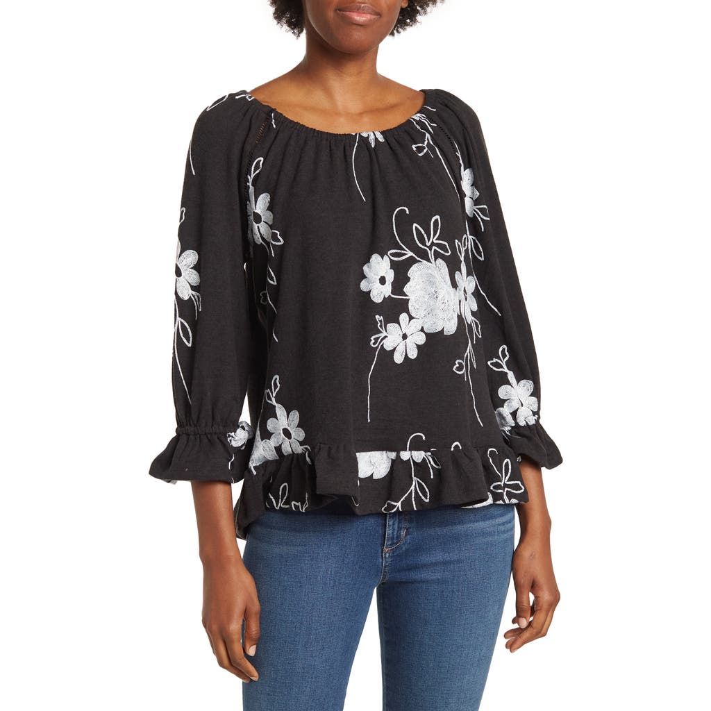 Forgotten Grace Peasant Embroidered Blouse In Black