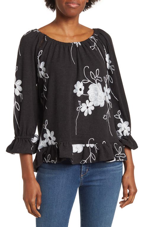 Shop Forgotten Grace Peasant Embroidered Blouse In Black/white