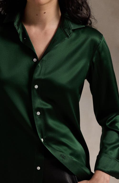 Shop Polo Ralph Lauren Silk Button-up Shirt In Northwest Pine