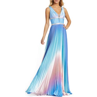 MAC Duggal Pleated Ombre Sleeveless Gown