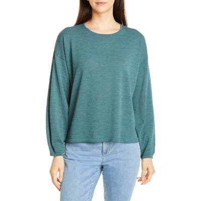 Eileen Fisher Round Neck Box Wool Sweater, Blue/green