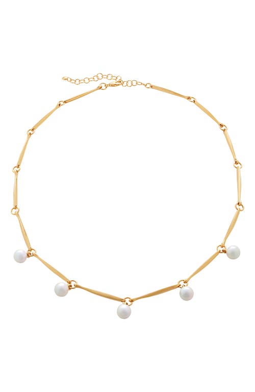 Shop Monica Vinader Nura Freshwater Pearl Station Necklace In 18ct Gold Vermeil/silver