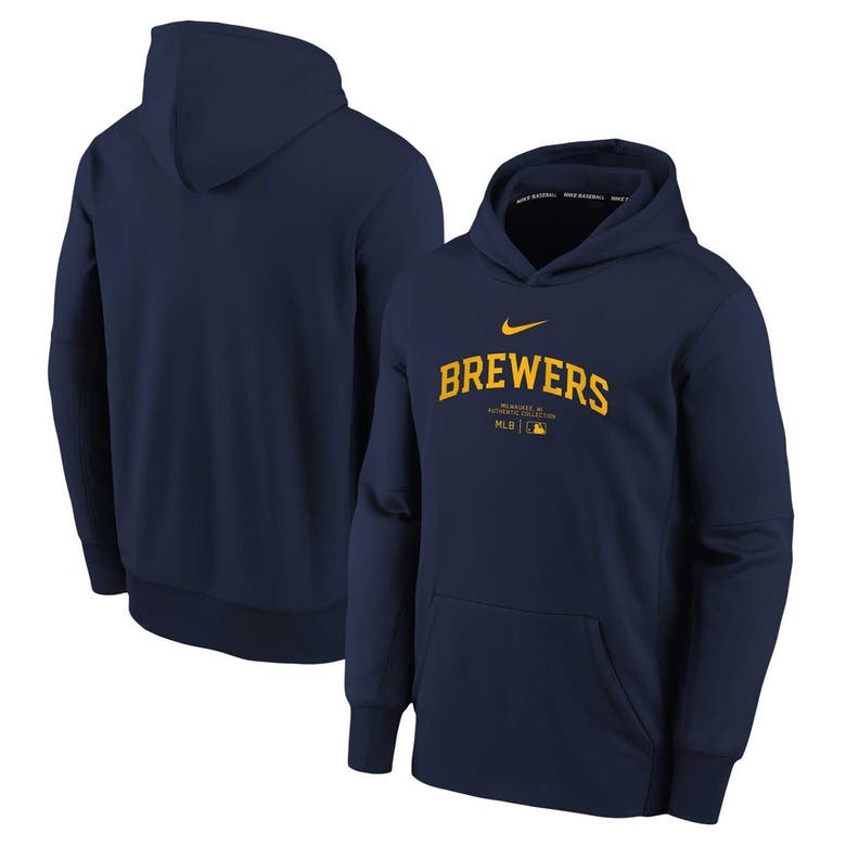 Shop Nike Youth  Navy Milwaukee Brewers Authentic Collection Performance Pullover Hoodie
