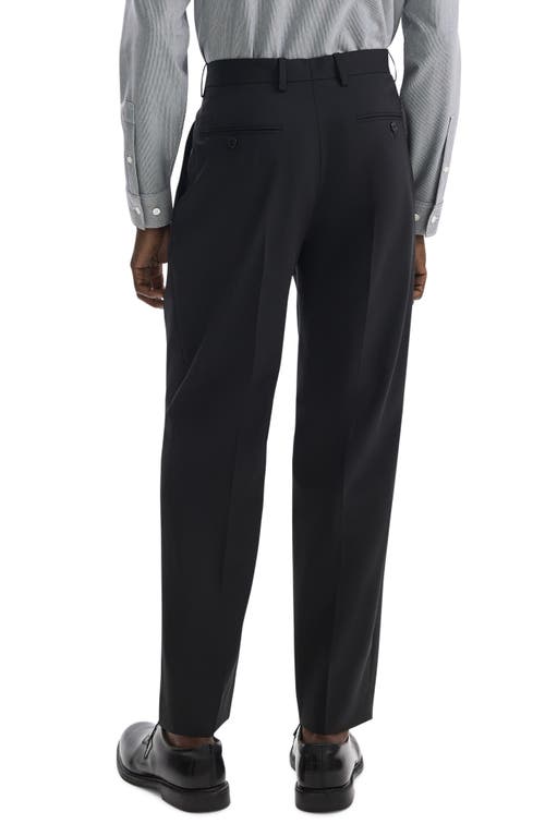 Theory Relaxed Fit Pleated Stretch Wool Dress Pants In Deep Black