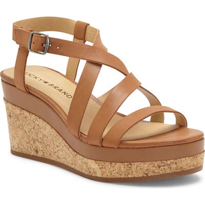 Lucky Brand Batikah Strappy Wedge Sandal, Brown