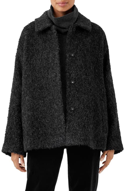 Eileen Fisher Classic Collar Bouclé Suri Alpaca Wool Blend Coat in Charcoal