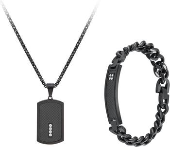 Emporio Armani Men's Gray-Tone Stainless Steel Dog Tag Necklace
