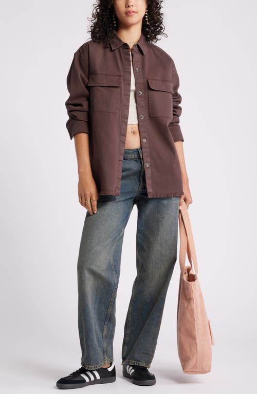 Shop Bp. Frayed Oversize Twill Workwear Shirt In Brown Coffee