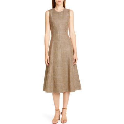 Polo Ralph Lauren Windowpane Plaid Sleeveless Cotton & Linen Dress, Brown