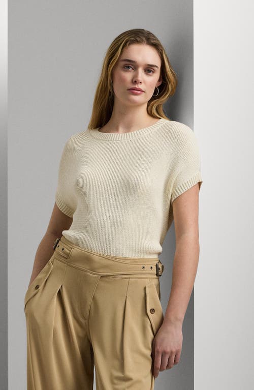 Shop Lauren Ralph Lauren Rib Knit Short Sleeve Sweater In Mascarpone Cream