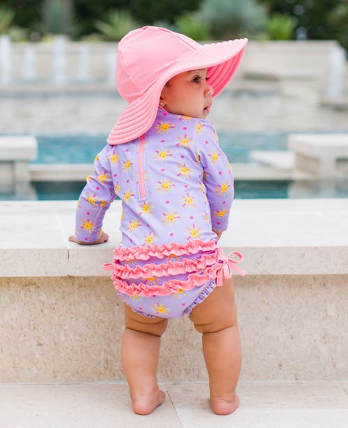 Shop Rufflebutts Baby Girls Long Sleeve Upf50+ One Piece Rash Guard In Lavender Sunshiny Day