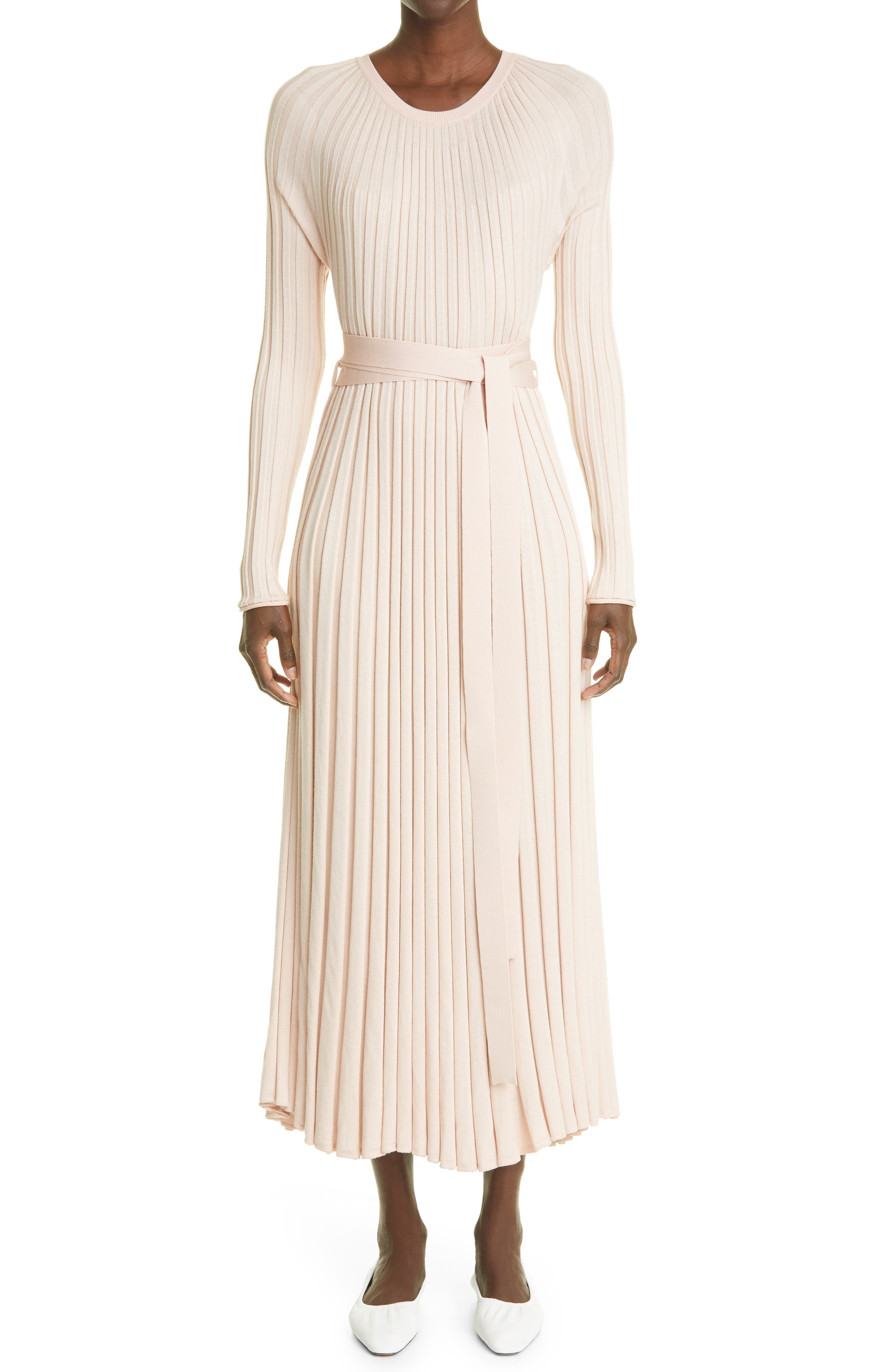 Proenza Schouler Rib Long Sleeve Silk & Cashmere Dress in 680 Blush