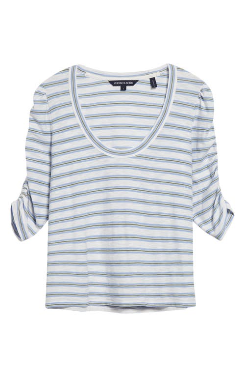 Shop Veronica Beard Netto Stripe U-neck Cotton T-shirt In Hydrangea Multi