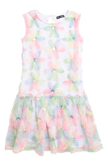 Ava & Yelly Kids' 3d Floral Dress In White/multi